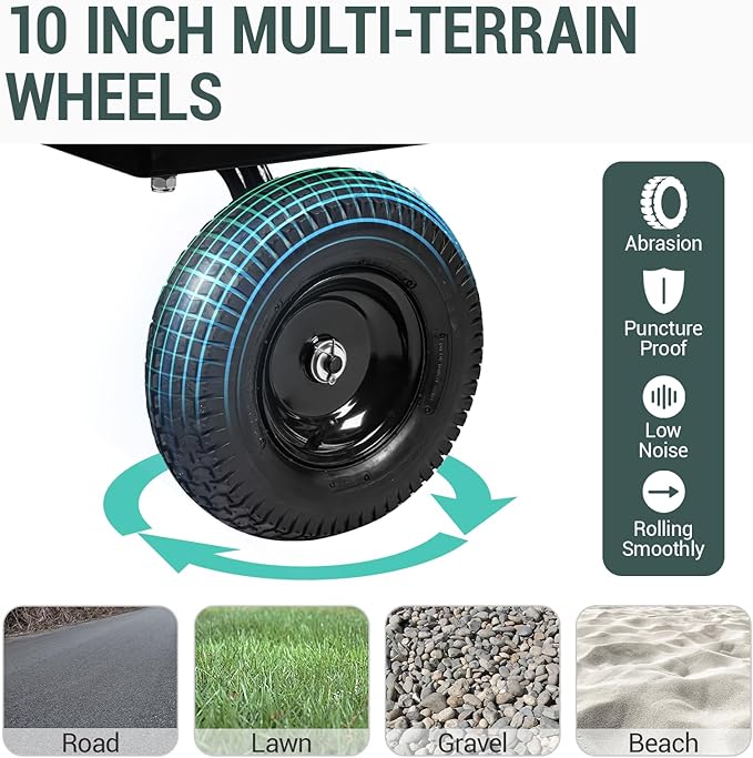 Taifa Heavy Duty 1100 Lbs Capacity Steel Garden Cart with 11.5 inch Tire, Removable Side Panels Turn Into Flatbed, Utility Cart for Yard Lawn and Farm, Metal Wagon with 180° Rotating Handle, Black