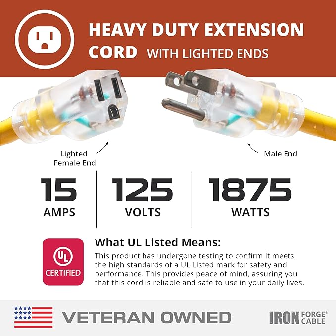 Iron Forge Cable 50 Foot Lighted Outdoor Extension Cord - Image 3