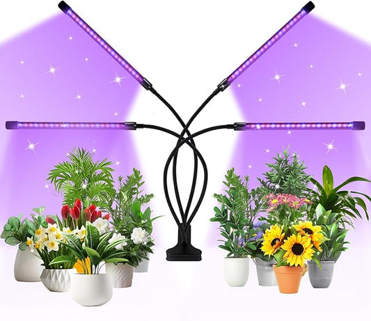 Shyineyou Grow Lights for Indoor Plants Full Spectrum, 80 LEDs Plant Light for Indoor Plants with 3/9/12H Timer, 4 Heads Clip On Plant Grow Light with 3 Modes, 20%-100%