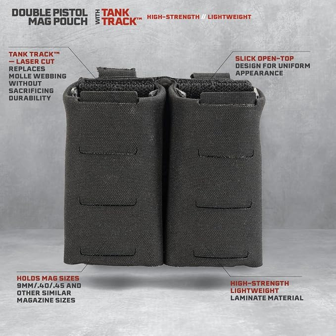 Double Pistol Magazine Pouch, High-Strength Laminate Material, MOLLE Compatible - Image 2