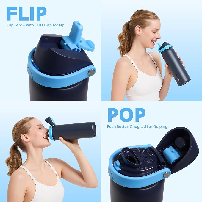 32 oz Insulated Water Bottle for Travel, 2-in-1 Quick Flip Straw and Push - Image 2