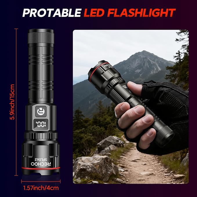 RECHOO Rechargeable Flashlights 1 Pack, Super Bright High Lumens LED Flashlight - Image 7
