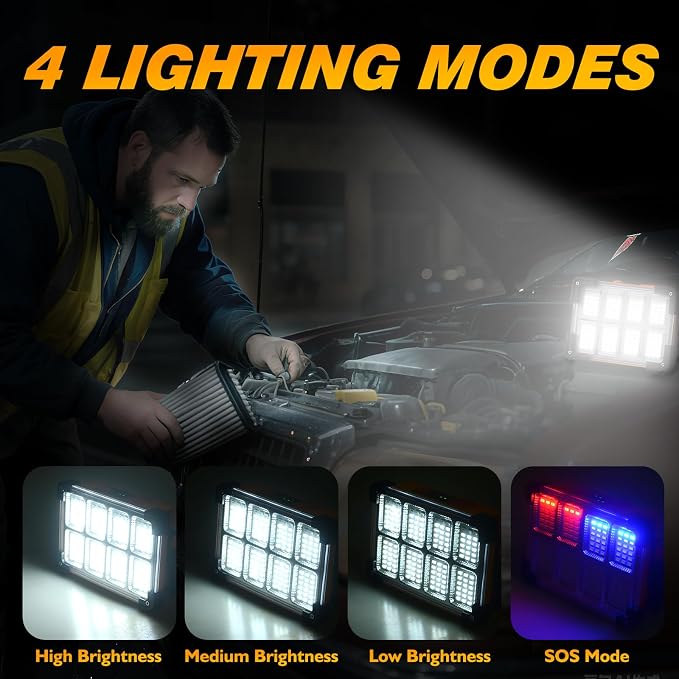 2 Pack 120W Solar Rechargeable Work Light, 144 LED 10000LM Led Work Light - Image 4