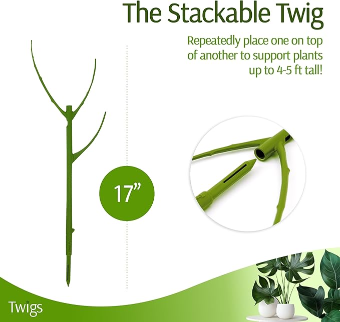 Stackable Plant Support Stakes, Stem Holder Structure for Indoor & Outdoor, Garden Accessories for Climbing & Potted Plants, Trellis Alternative - Peony (Light Green), 3 Pack, 17" L