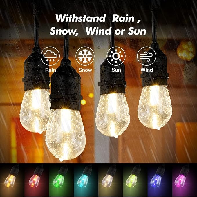 Auroraworld 48FT Solar RGB Outdoor String Lights, Dimmable Waterproof LED Patio - Image 6