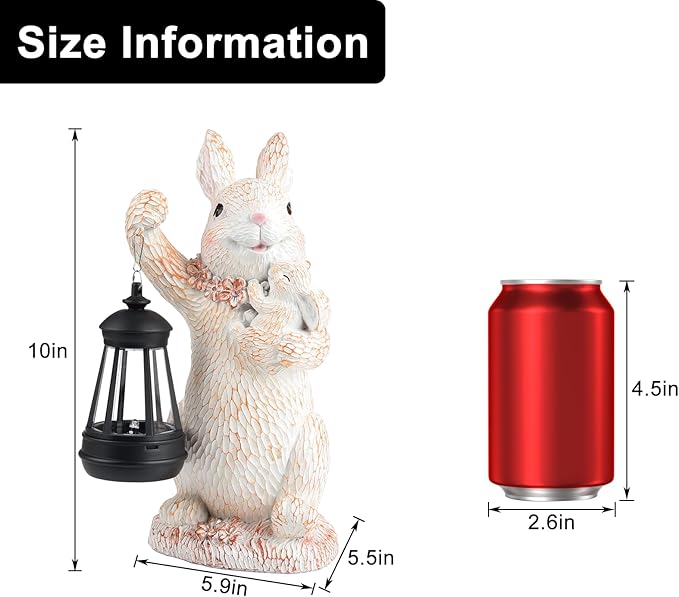 ILLUMINEW Solar Garden Statues Rabbit Lights, Outdoor Lighted Bunny Garden Decor Waterproof Figurines for Patio Porch Balcony Yard Lawn Lantern, Unique Easter Gifts for Mom Grandma Mother