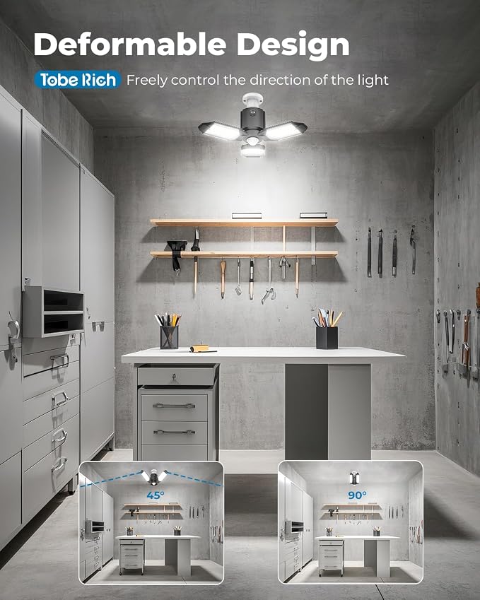 toberich Motion Sensor Garage Lights 2 Pack, 8000LM Motion Sensor Shop Light w/ - Image 4