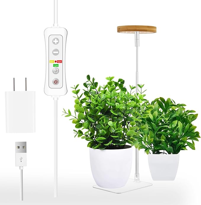 yadoker Halo Plant Grow Light,yadoker LED Growing Light Full Spectrum for Indoor Plants,Height Adjustable, Automatic Timer, 5V Low Safe Voltage,Idea for Small Plants