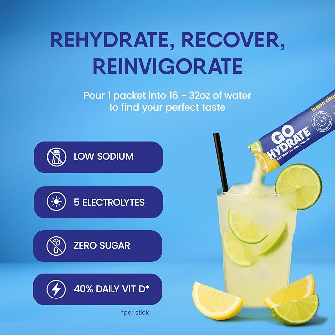 GoHydrate Low Sodium Electrolytes Powder Packets Sugar Free - Image 2