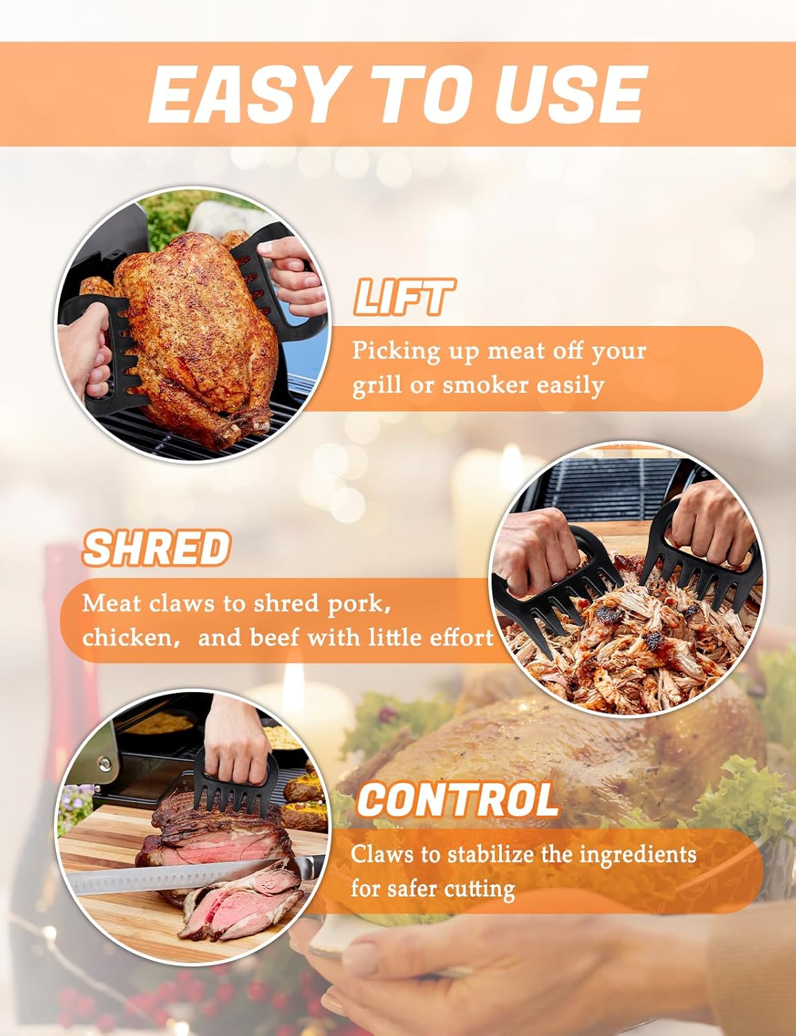 Meat Shredder Claws, Pulled Pork Claws Tool, BBQ Grilling Gifts for Men, Stocking Stuffers Christmas Gifts for Men Women Dad Father Husband