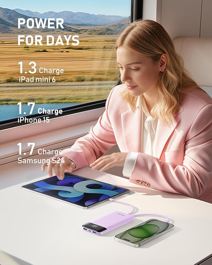 charmast Portable Charger with Built in Cables, 10000mAh Slim Power Bank - Image 7