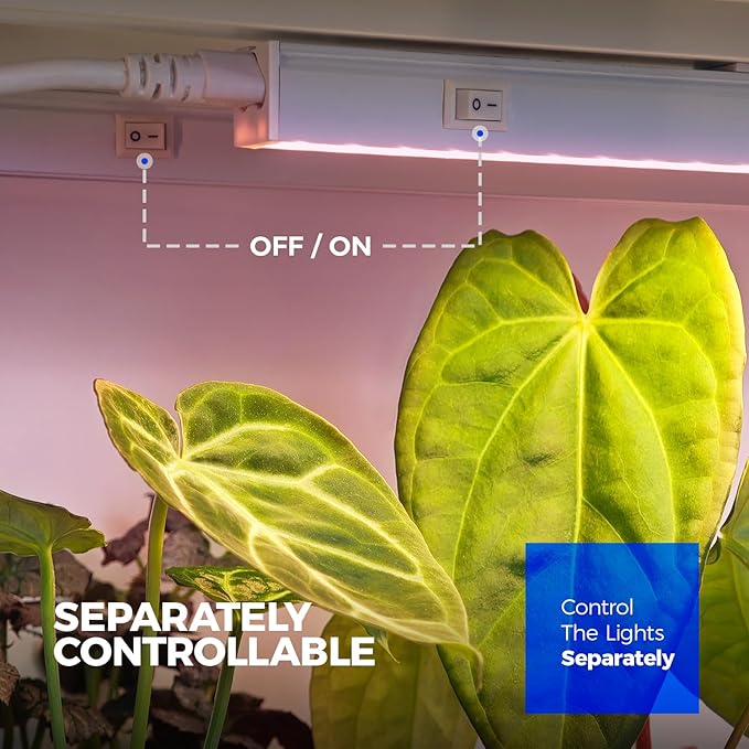 Barrina Grow Lights for Indoor Plants, Full Spectrum Sunlight, 2ft 40W (4 x 10W, 250W Equivalent), LED Grow Light Bulbs, T5 Grow Lights, Plug and Play, Pinkish White, 4-Pack