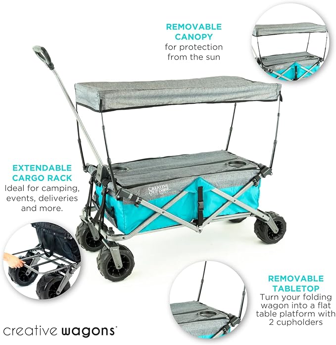Creative Outdoor All-Terrain Deluxe Wagon | 360 Swivel All Terrain Wheels | Great for Beach, Park, Garden & Tailgate | Multiple Color Options