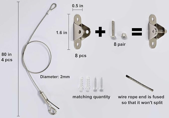 4 Sets Adjustable Hanging Wire Kit, Stainless Steel Multipurpose Suspension - Image 2