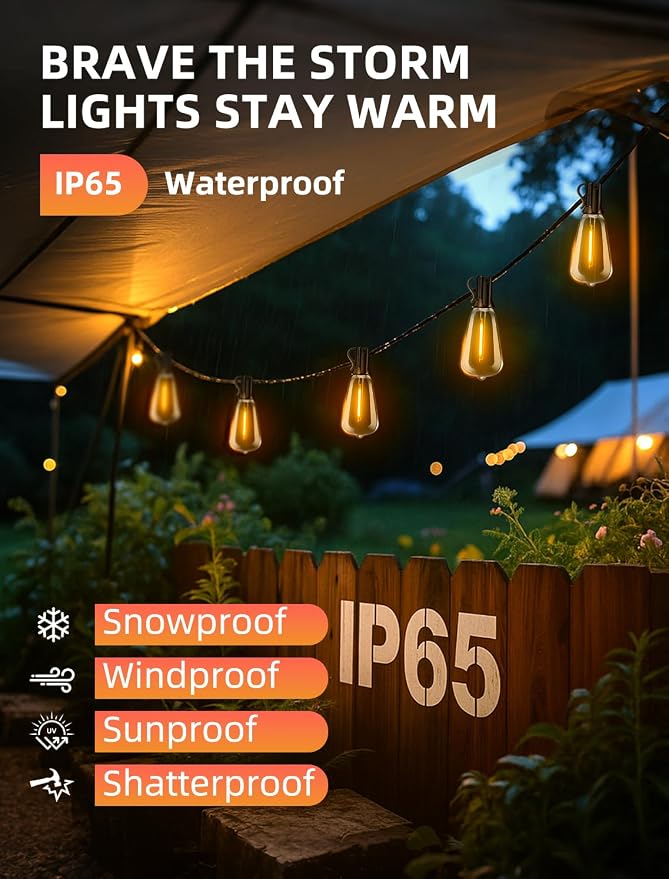 Outdoor Patio String Lights 200ft: ST38 LED Shatterproof Bulbs 3 Modes Button - Image 2