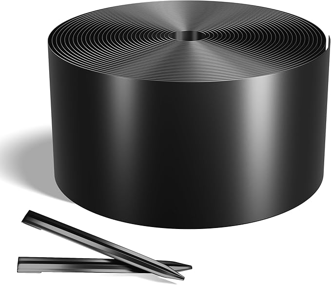 Worth Galvanized Steel Landscape Edging 4.5" x100' Metal Garden Edging Roll Flexible Bender Border with 31Pcs Stakes for Lawn, Flower Bed Edges, Black