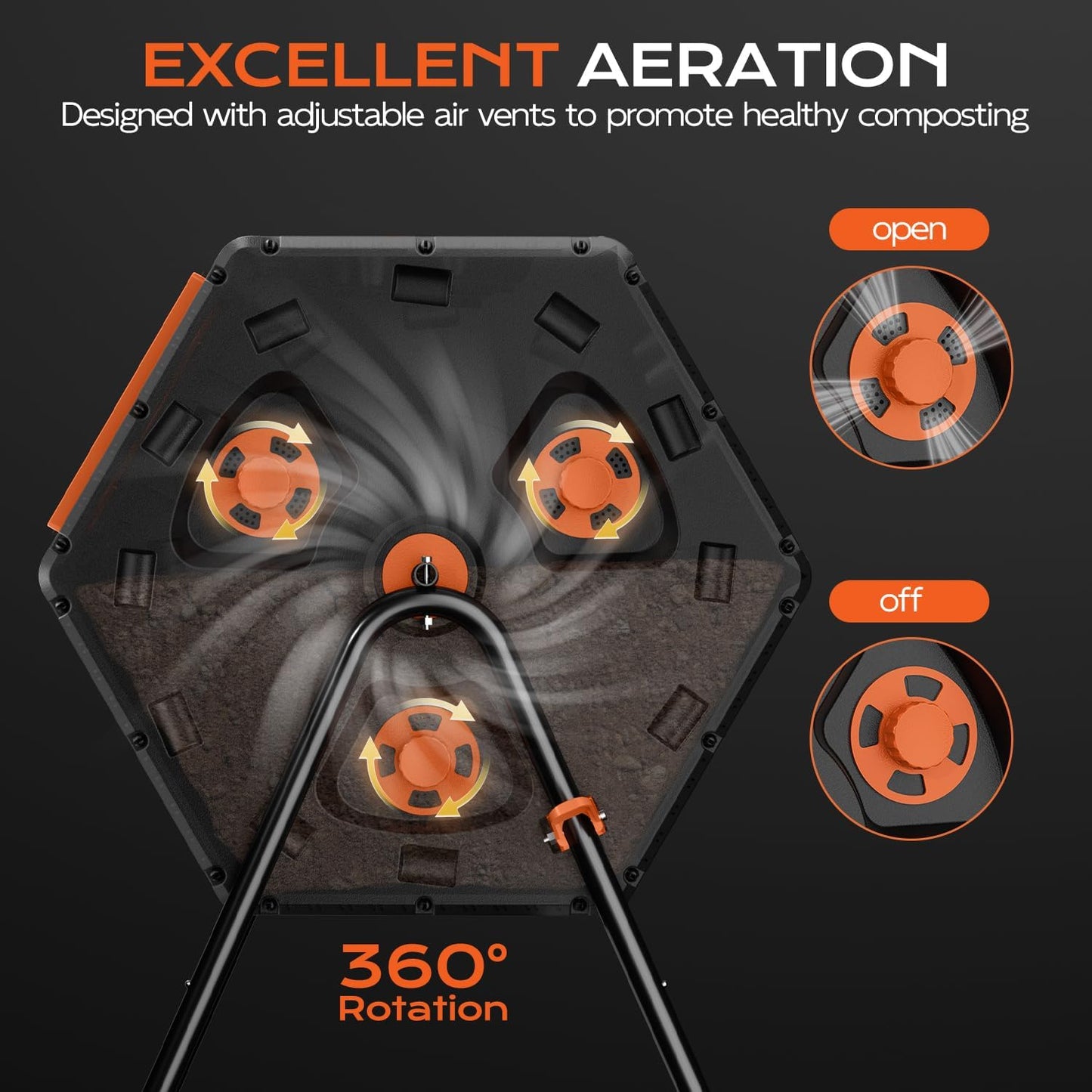 Compost Bin 45 Gallon, Easy Assemble Composter Tumbler, Dual Chamber Large Compost Bin Outdoor for Fast Composting, 360°Rotating Composter for Outside, Garden, Backyard, and Yard