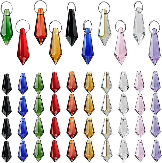 HDCRYSTALGIFTS 50pcs 38mm Crystal Icicle Pendant Chandelier Prisms Drops Lamp Candle Holders Curtain DIY Parts(Multi-Color)