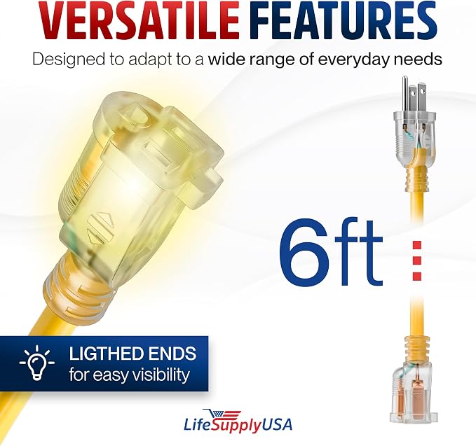 6ft Outdoor/Indoor Extension Cord 12/3 Gauge Extra Heavy Duty 3 Prong SJTW - Image 6