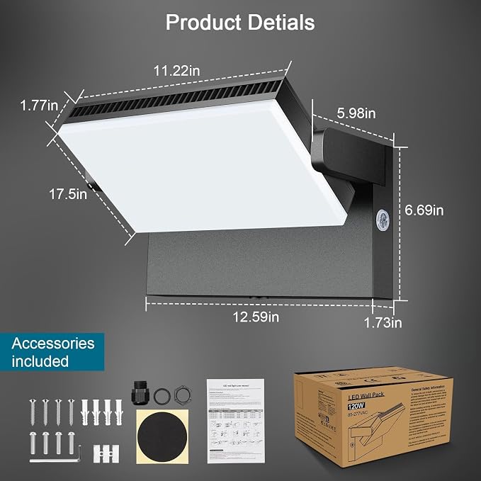 Modern Sleek LED Flood Light, 360° Rotatable 120W Commercial Wall Pack - Image 2