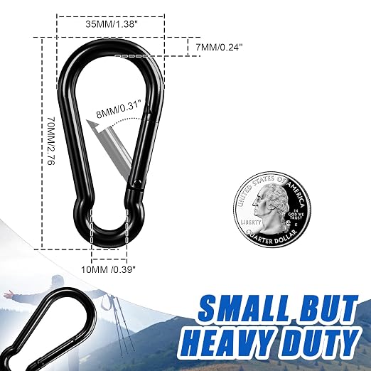 Small Carabiner Clip Hook, 2.75 inch 25 pcs Black Heavy Duty Spring Snap Hook - Image 3