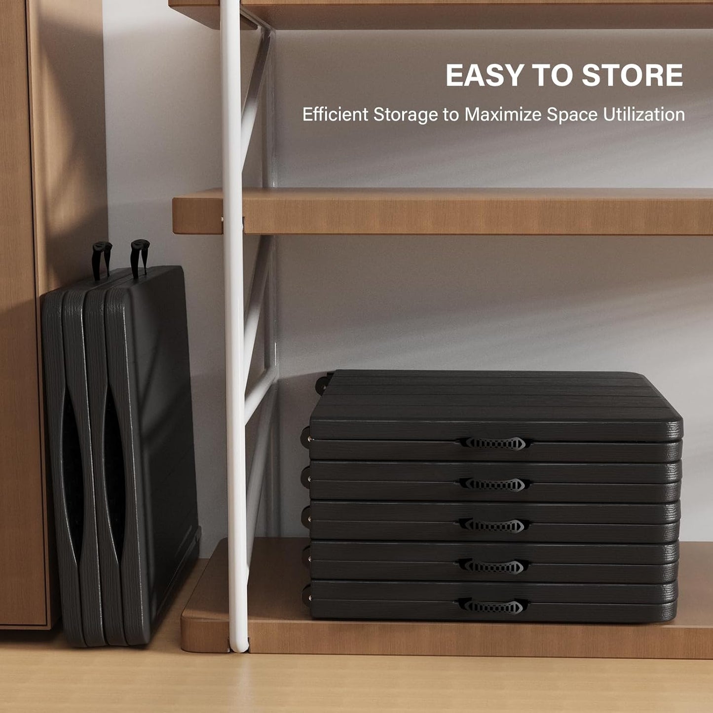 VINGLI 4 FT Plastic Folding Camping Table,3-Level Adjustable Height, Portable in/Outdoor Party Picnic Dining Desk,Off-White Garden Soccer Multipurpose Entertaining Activities, Black