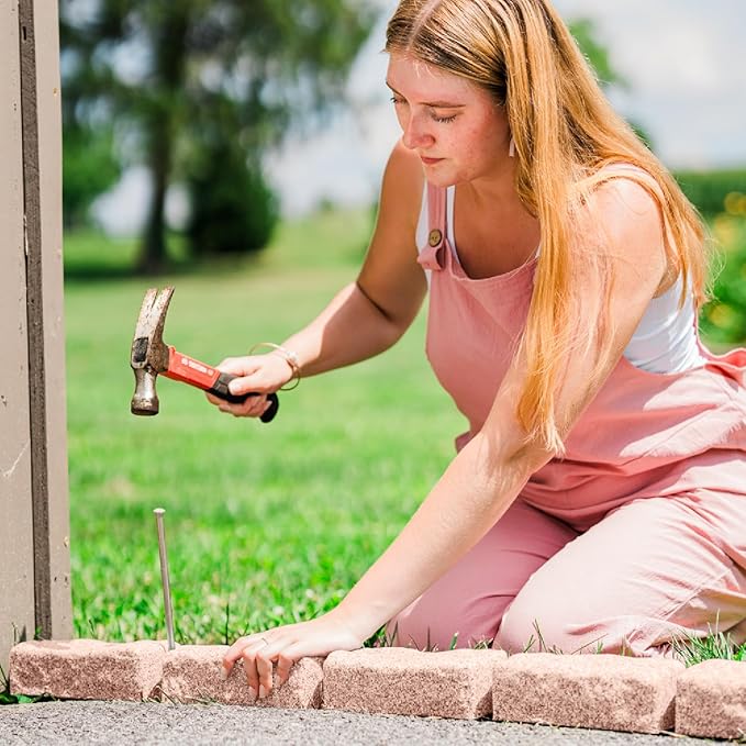 Beuta Landscape Edging | Garden Edging Border | Faux Stone Bricks for Lawn edging, Flower beds, Pathways & Yard Edging– 4 Packs | Each Section Has 6 Bricks 48"L x 4"W x 2.25"H | 12 Spikes |Sandstone
