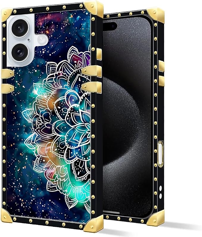 Compatible with iPhone 16 Plus Case, Starry Sky Colourful Mandala Luxury Golden - Image 3