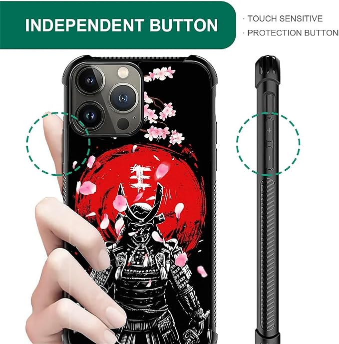 for iPhone 15 Pro Case, Sakura Japanese Samurai Pattern Graphic Design Girl Boy - Image 2