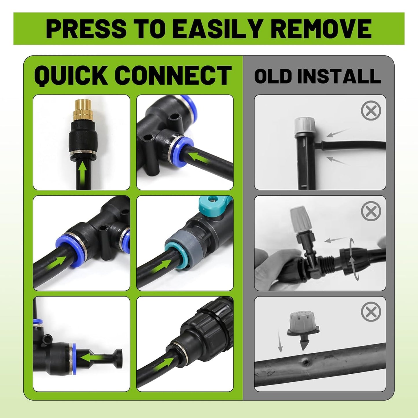 Drip Irrigation Kit - 100 FT. Hose Sprinkler System with 360° nozzles and T-connectors for Gardens, lawns, Plants, Flower beds, Trees, patios and hydroponics (Closeable nozzle-28)