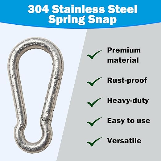 304 Stainless Steel Carabiners -3.54 inch Heavy Duty, Durable & Rust-Free Clips - Image 2