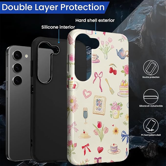 for Samsung Galaxy S23 Plus Case, HL2 Aesthetic Bow Preppy Collage Hybrid 2 - Image 2