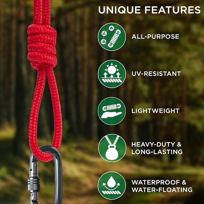 TECEUM Rope – 90 Feet x 1/4 Inch – Red – Strong All-Purpose Utility Rope – - Image 4