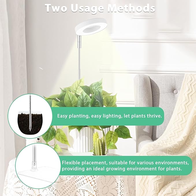 yadoker Halo Plant Grow Light,yadoker LED Growing Light Full Spectrum for Indoor Plants,Height Adjustable, Automatic Timer, 5V Low Safe Voltage,Idea for Small Plants