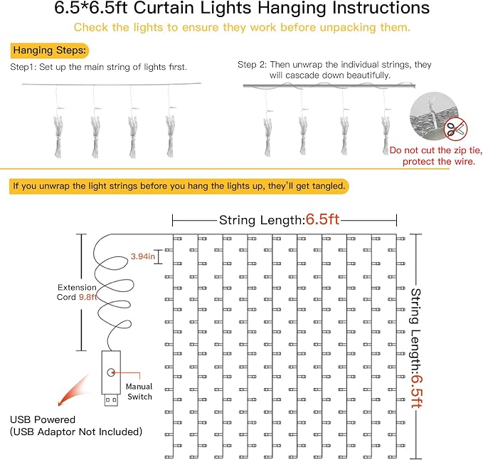 suddus Curtain Lights for Bedroom, 200 Led Hanging String Light Outdoor - Image 6