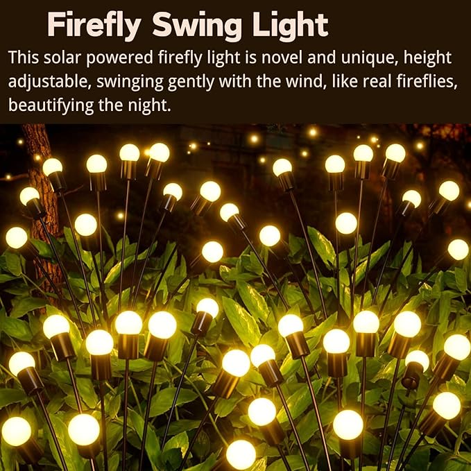 OZS 12Pack Total 96LED Solar Garden Lights - Solar Lights Outdoor, Solar Firefly Lights, Solar Swaying Light, Sway by Wind, Solar Lights Waterproof for Garden Patio Pathway Decoration(Warm White)