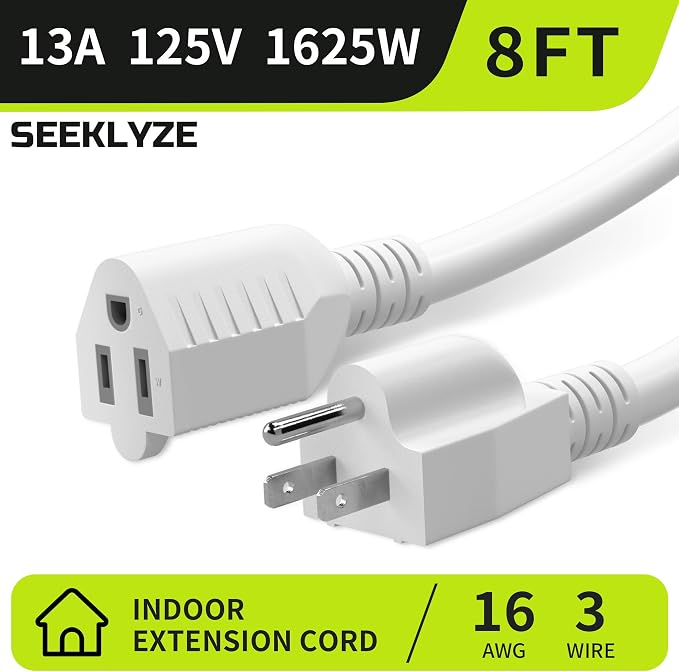 16/3 White Extension Cord 8 FT, Indoor Extension Cord - Image 2