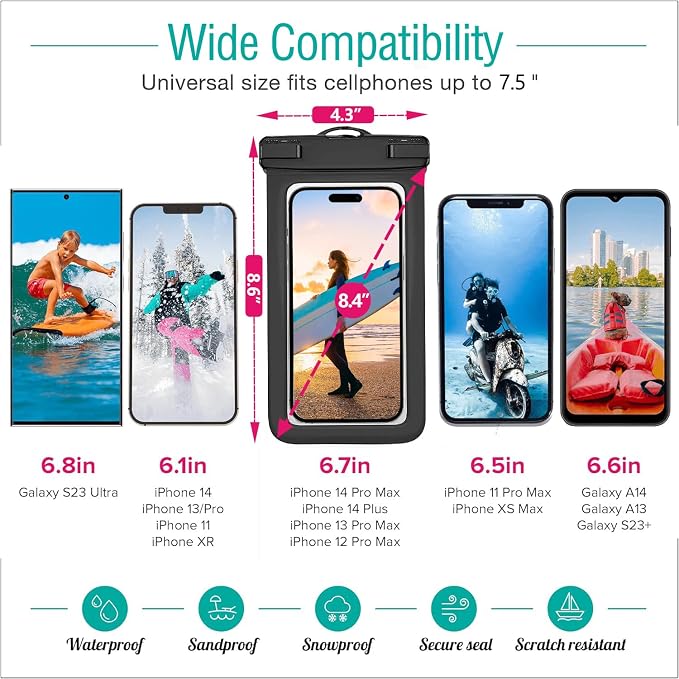 4 Pack Waterproof Phone Pouch IPX8 Universal Waterproof Case Dry Bag Phone - Image 2