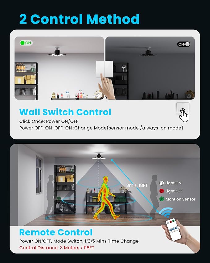 Motion Sensor Garage Light 200W 20000LM, Deformable LED Sensing Shop Lighting - Image 3