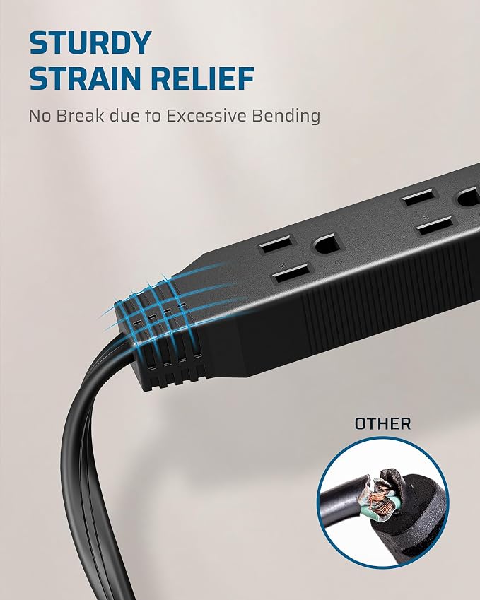 DEWENWILS 15FT Flat Plug Extension Cord, 3 Prong Ultra Thin Power Strip - Image 7