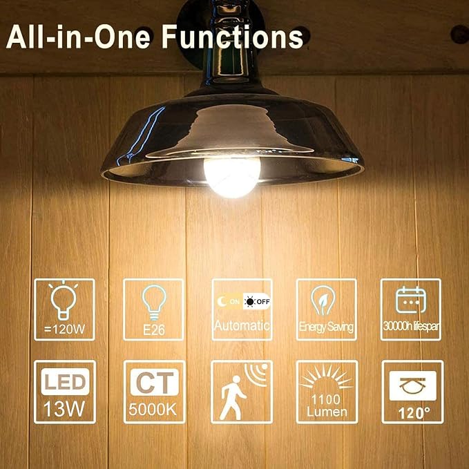 MikeWin Motion Sensor Light Bulbs Outdoor 4 Packs 13W Security LED Bulb - Image 7