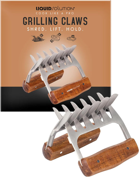 Premium 18/8 Stainless Steel Meat Shredder Claws with Wooden Handles: Effortlessly Shred, Pull, and Serve Pork, Turkey, Chicken, and Brisket!