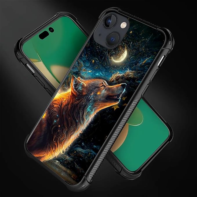 for iPhone 13 Case, Star Cave Hungry Wolf Pattern Graphic Design Girl Boy Soft - Image 5