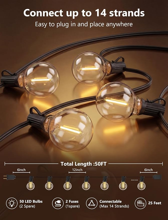 GOOTHY G40 LED Outdoor String Lights, 50Ft Patio String Lights Waterproof - Image 2