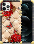 Compatible with iPhone 12 12 Pro Case, Shining Red Rose Butterfly Leather by Unknown