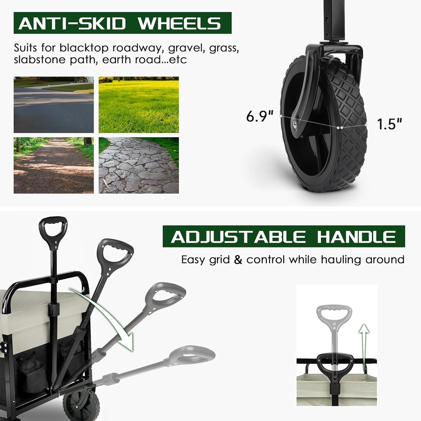 Large Collapsible Wagon Foldable for Grocery, Beach, Park, Yard, 34 x 18 Inch Inner Storage. Folding Utility Shopping Cart on Wheels. Heavy Duty, Durable w/Cupholders (Black-Gray)