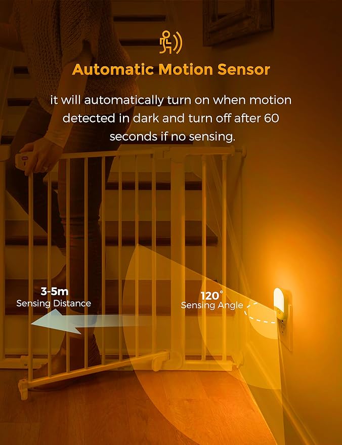L LOHAS LED Amber Night Light, 4 Pack, Night Lights Plug into Wall Motion Sensor - Image 4