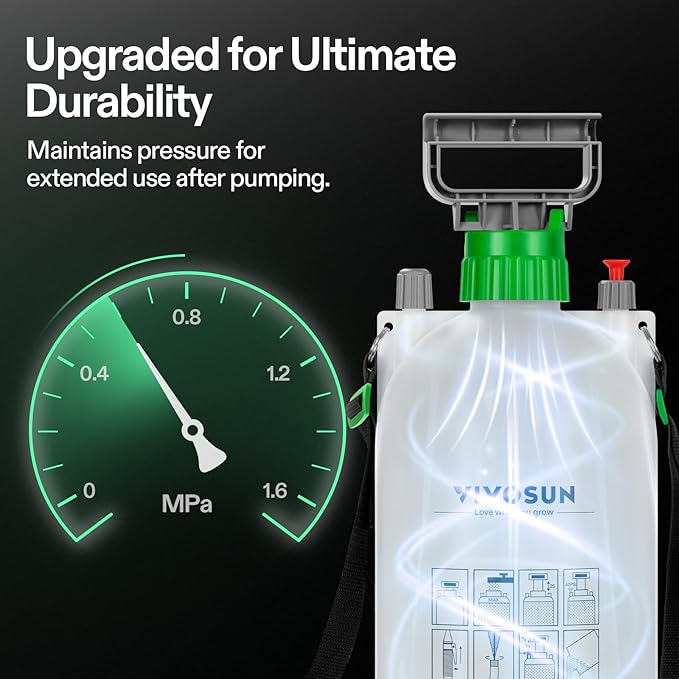 VIVOSUN Pump Sprayer 1.6 Gallon, Portable Water Spray Bottle for Lawn and Garden Yard, Weed Sprayer for Plants with 3 Nozzles, Adjustable Shoulder Strap, Pressure Relief Valve