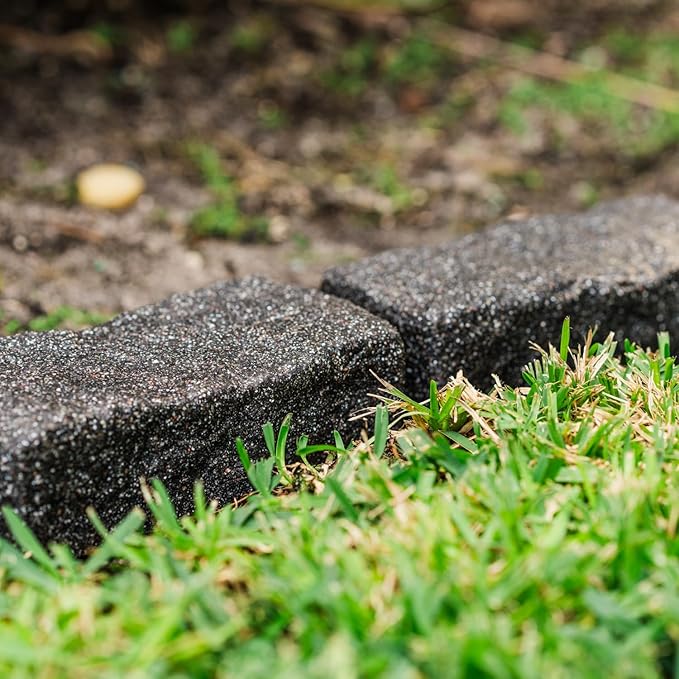 Beuta Landscape Edging | Garden Edging Border | Faux Stone Bricks for Lawn edging, Flower beds, Pathways & Yard Edging– 4 Packs | Each Section Has 6 Bricks 48"L x 4"W x 2.25"H | 12 Spikes |Charcoal