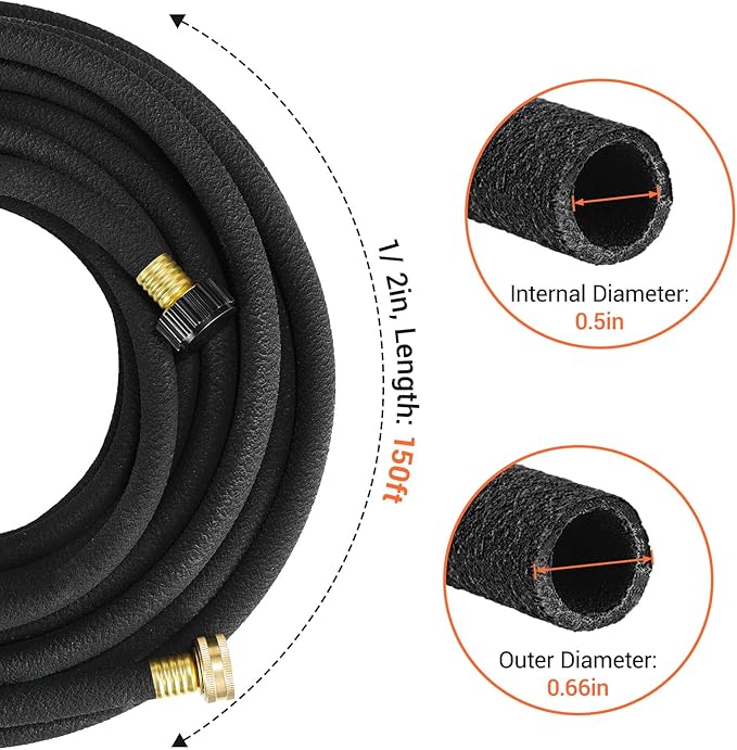 MAMIZO Soaker Hose Kit 150 ft 1/2", Solid Brass Connectors Rubber Longer Lasting, Heavy Duty Drip Hose to Save 70% Water, Soaker Hose for Garden, Lawn and Yard